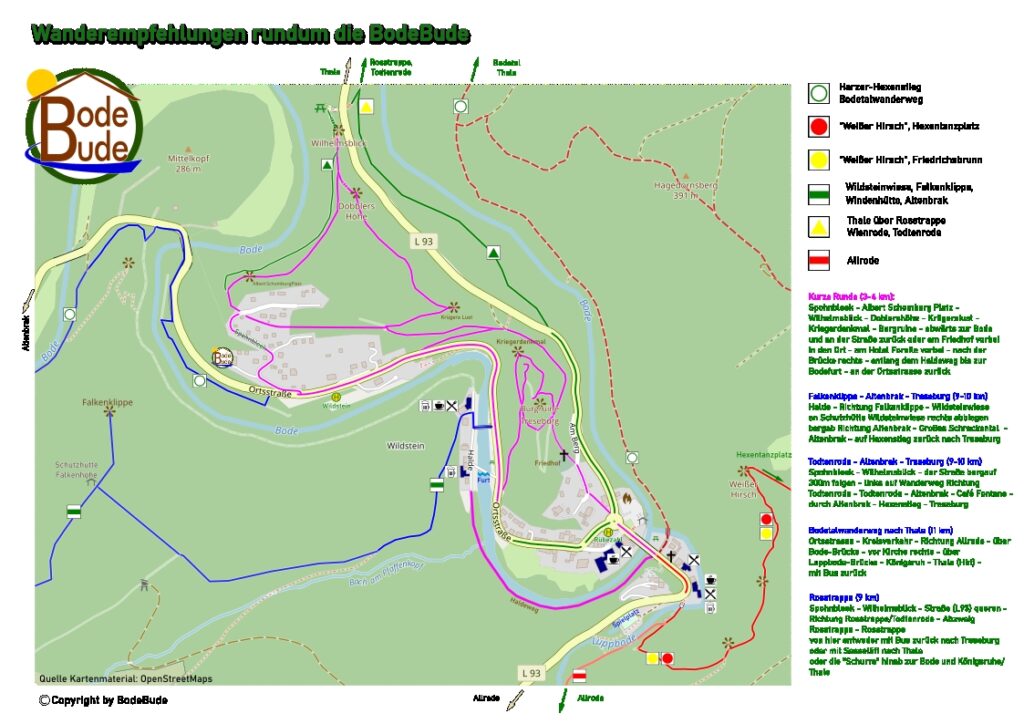 Wanderwege in und um Treseburg mit Stempelstellen der Harzer Wandernadel